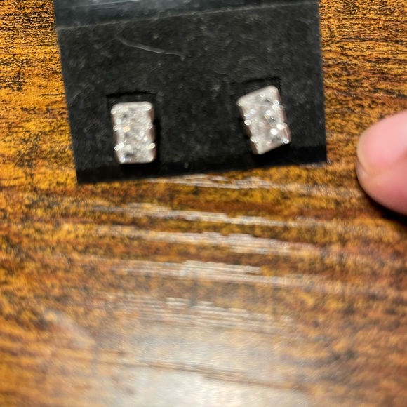 Sterling and rhinestone square pierce back earrings - Picture 3 of 5